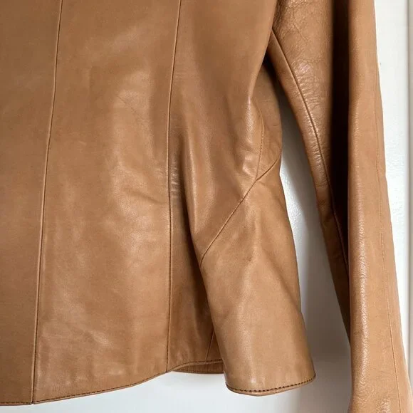 Fendi Vera Pelle Leather Jacket Brown Sz 42 Shawl Collar Snap Closure